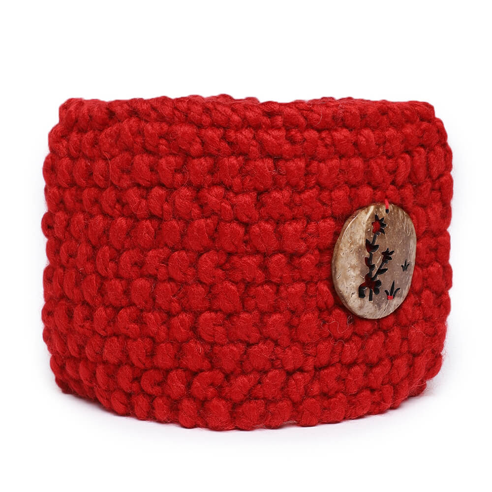 Thick Woolen Headband With Carved Button - Red 1566