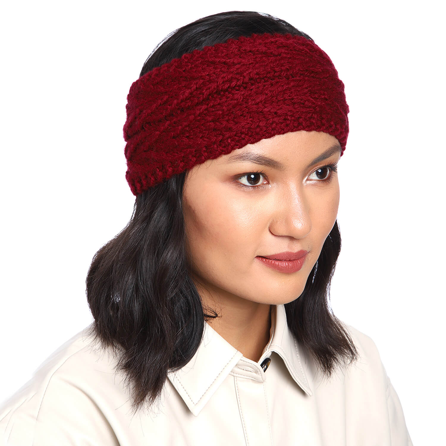 V Stitch Woven Headband - Maroon 2605