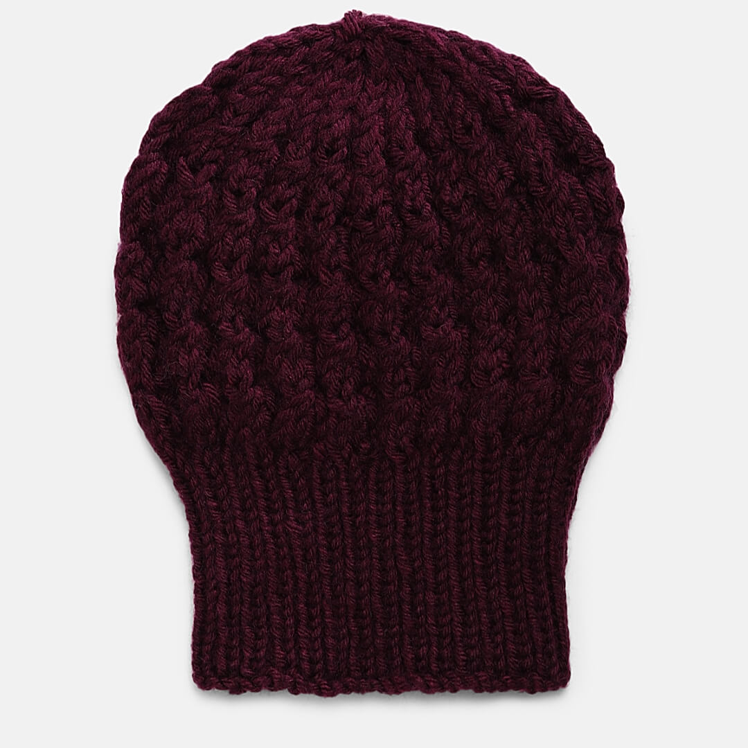 Burgundy Self-Design Beanie - 1001