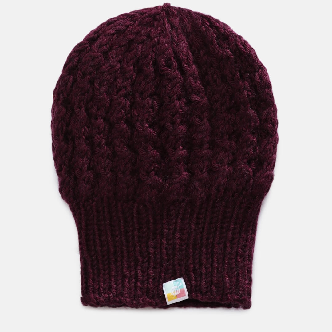 Burgundy Self-Design Beanie - 1001