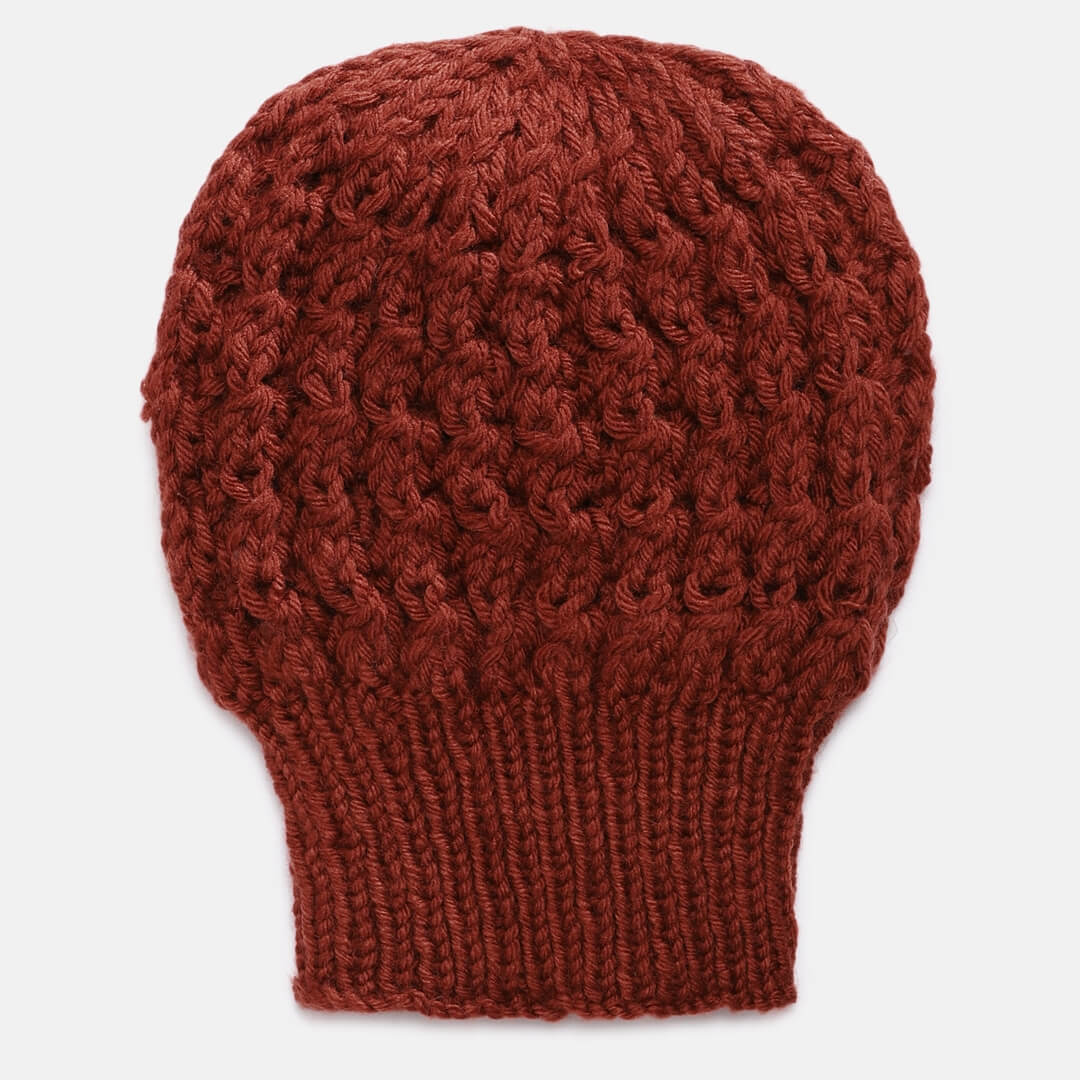 Brick Red Self-Design Beanie - 1002