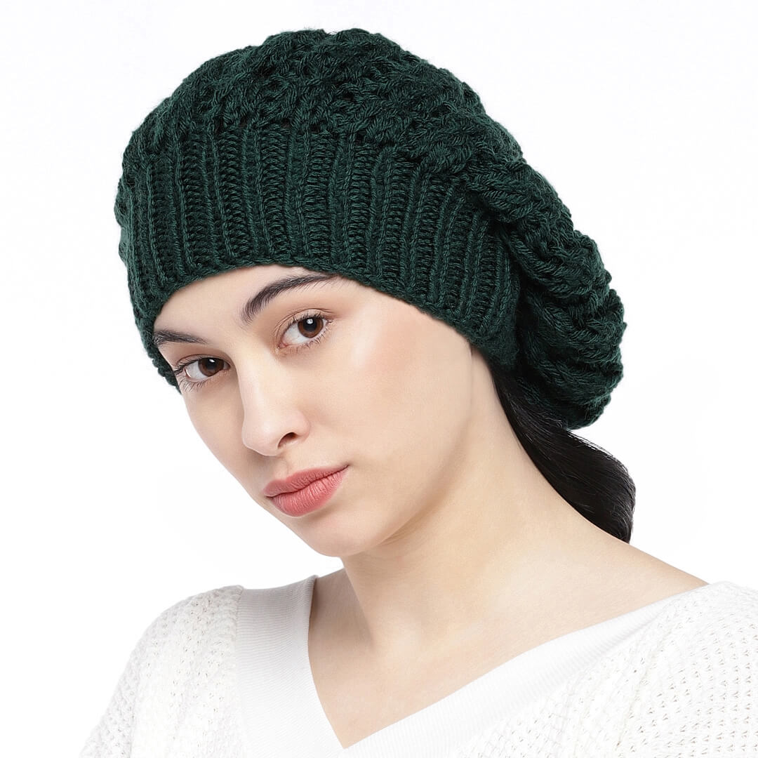 Green Self-Design Beanie - 1003