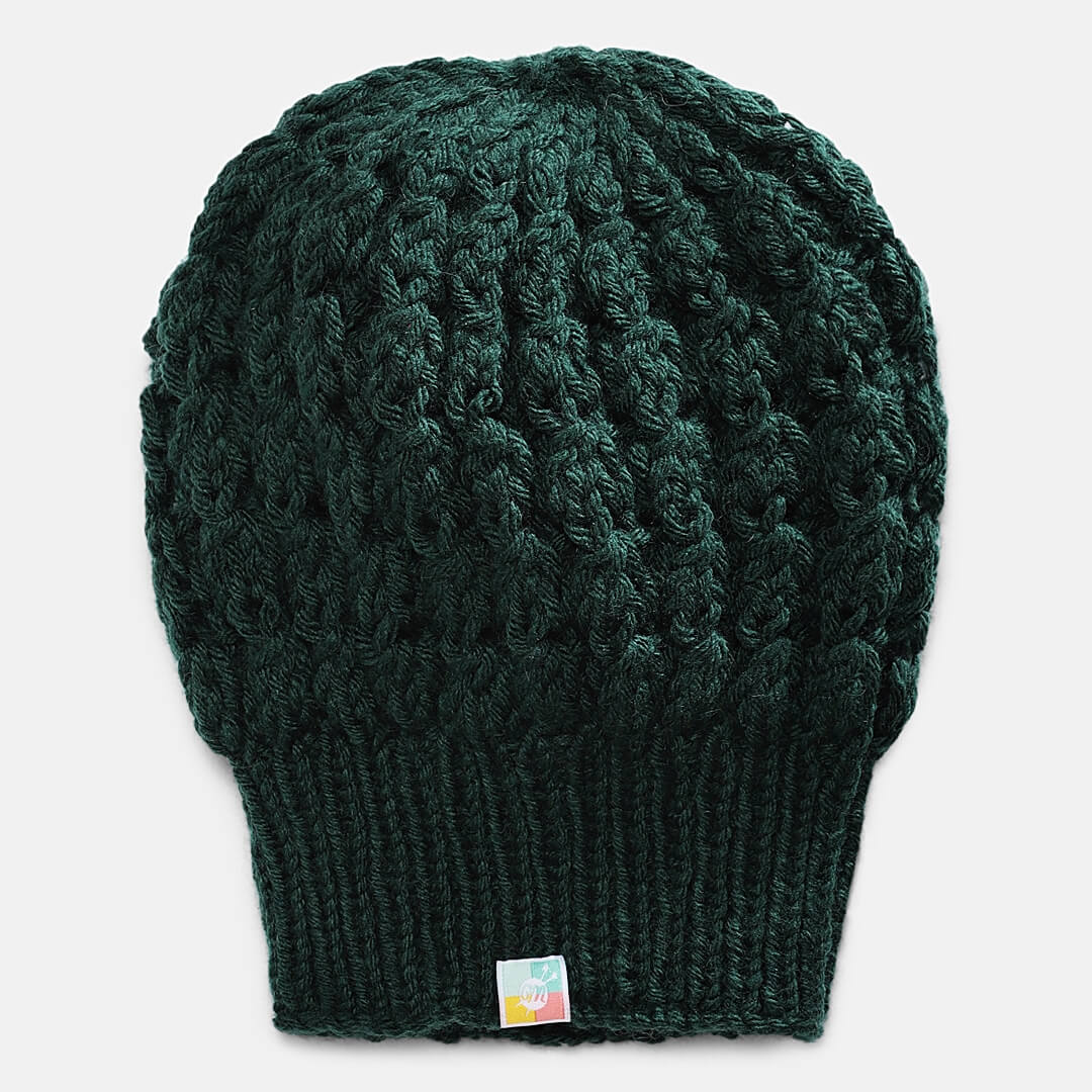 Green Self-Design Beanie - 1003