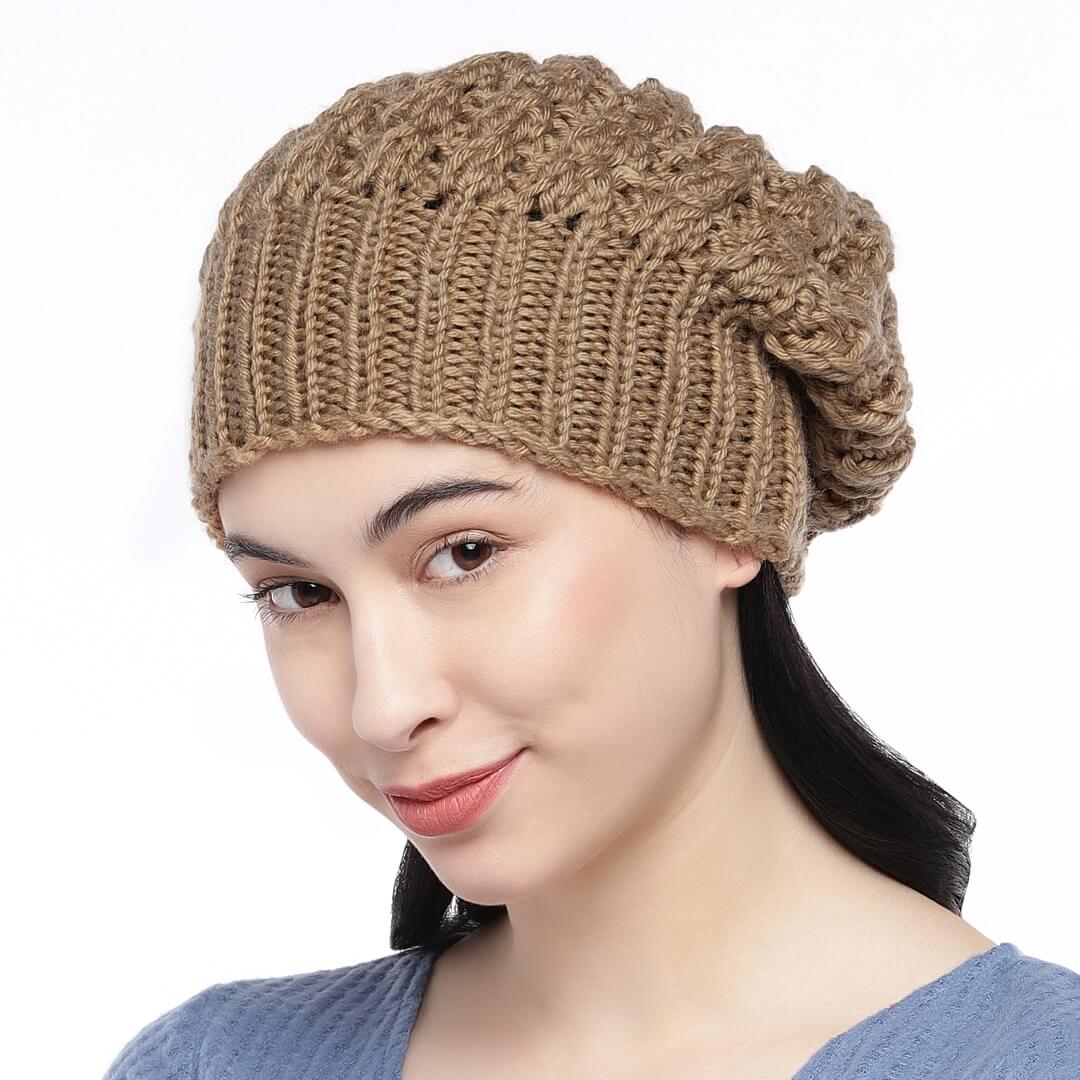 Khaki Self-Design Beanie - 1306