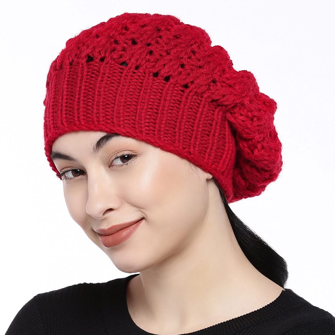 Red Self-Design Beanie - 1483