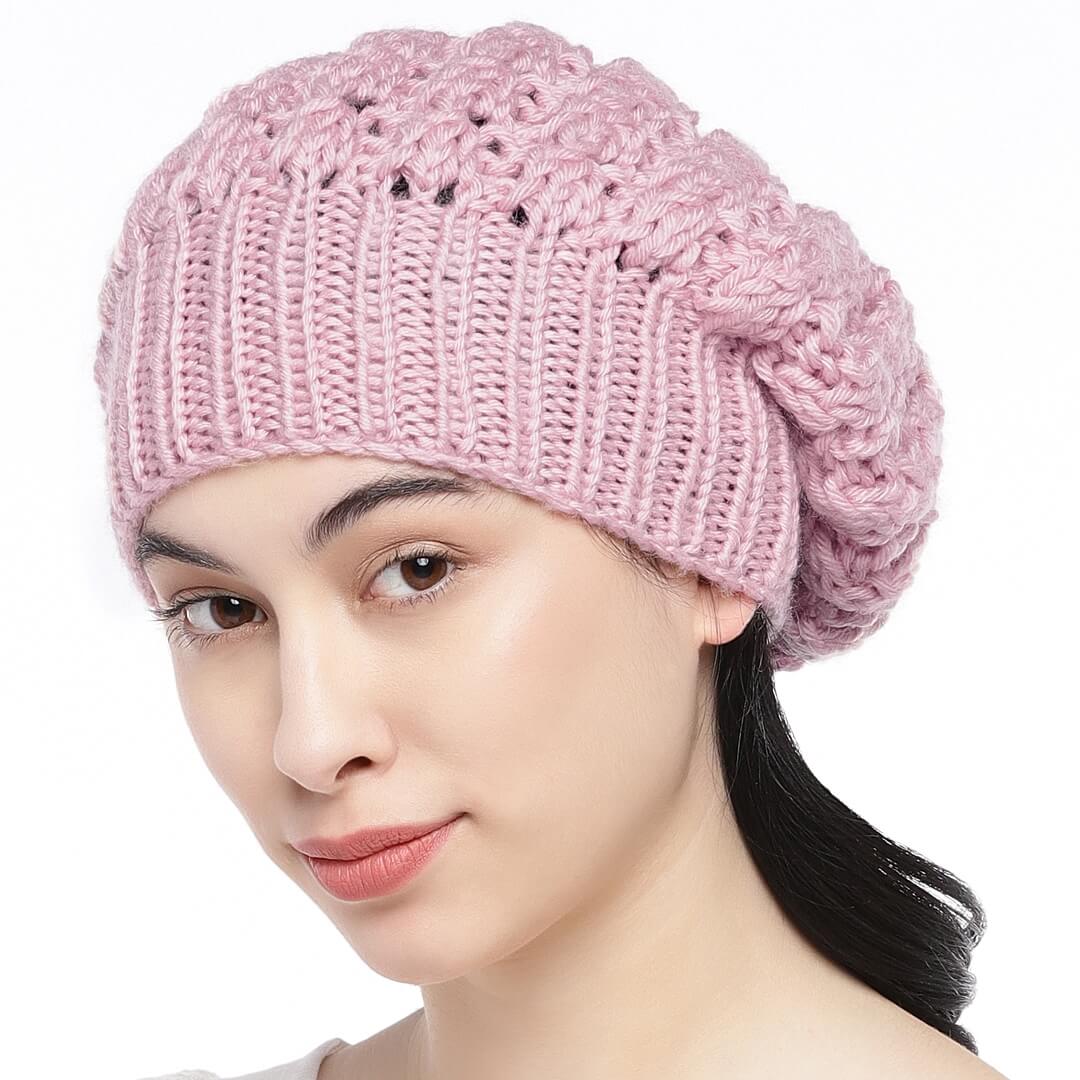 Pink Self-Design Beanie - 1679