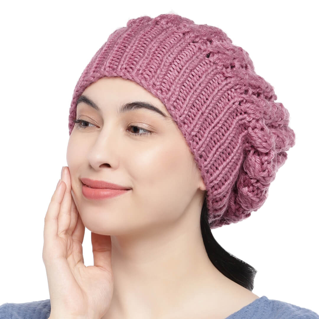 Pink Knit Slouchy Shroom Woollen Beanie - 1680