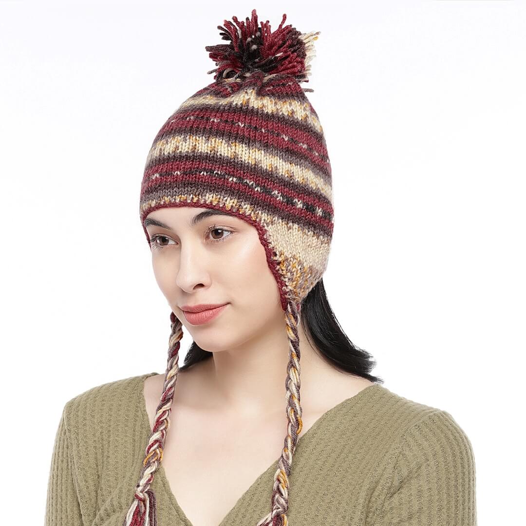 Red Beige Icelandic Beanie - 1740
