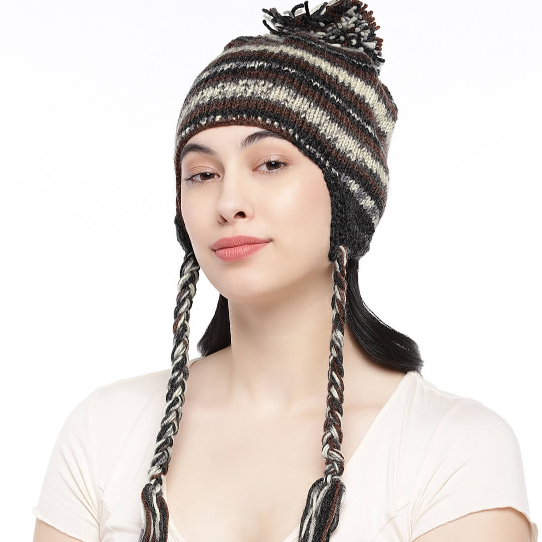 Black Beige Icelandic Beanie - 1742