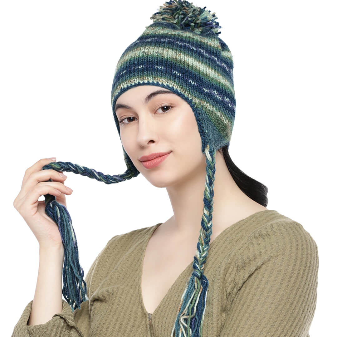 Green Beige Icelandic Beanie - 1743