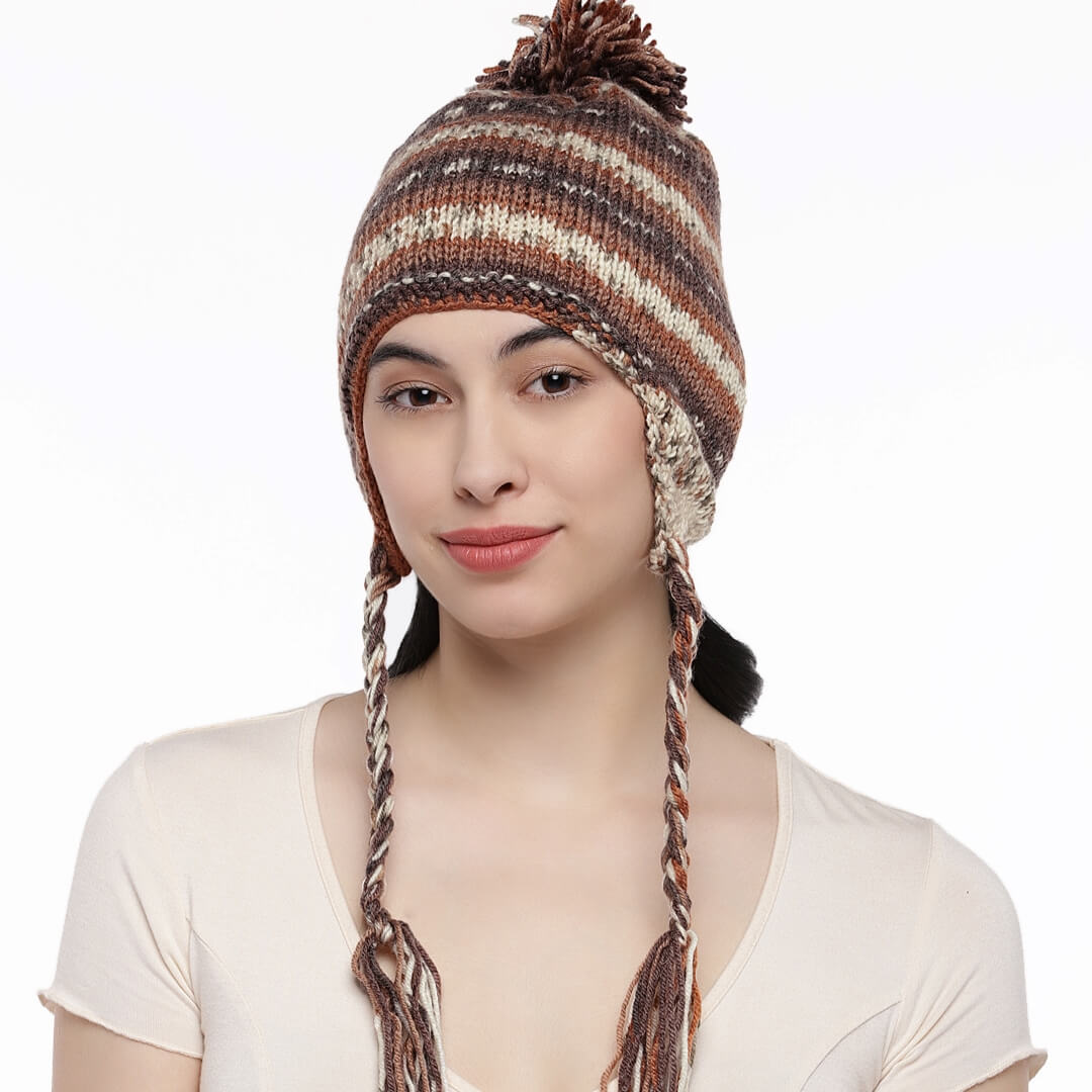 Brown Beige Icelandic Beanie - 1861