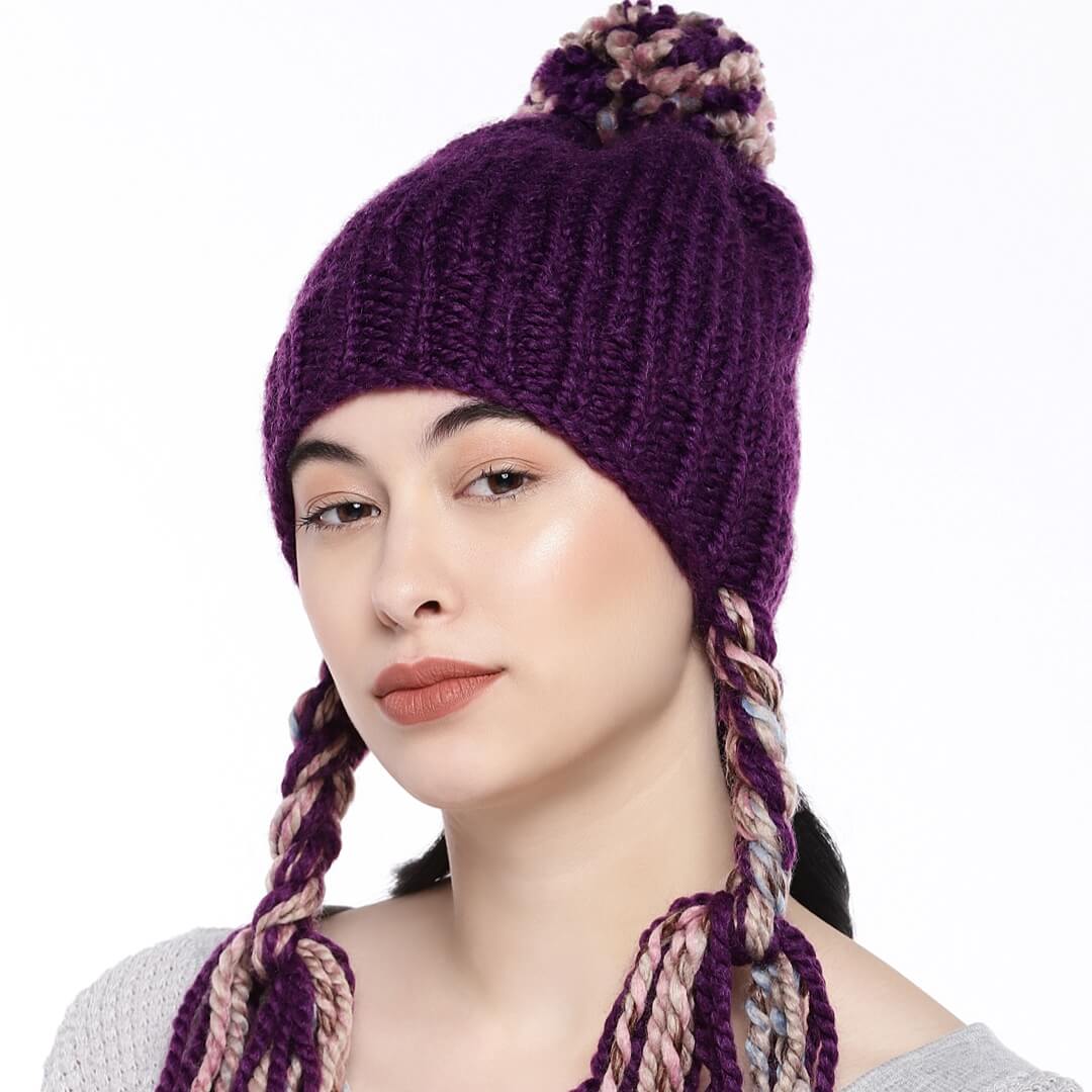 Purple Self-Design Beanie - 20