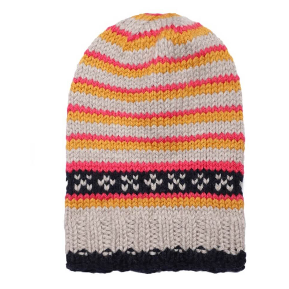 Beige Orange Striped Beanie - 2551