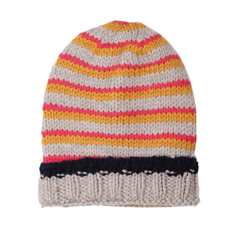 Beige Orange Striped Beanie - 2551