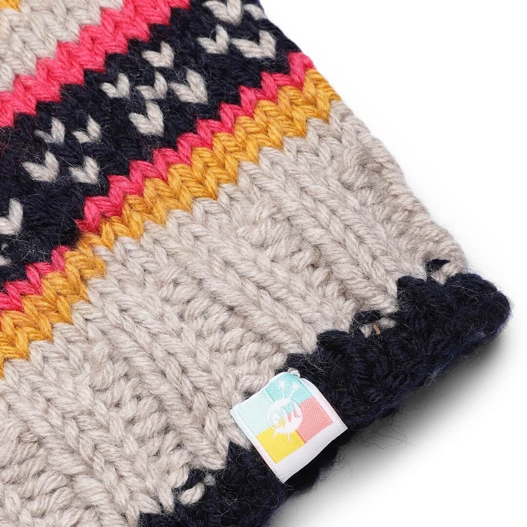 Beige Orange Striped Beanie - 2551