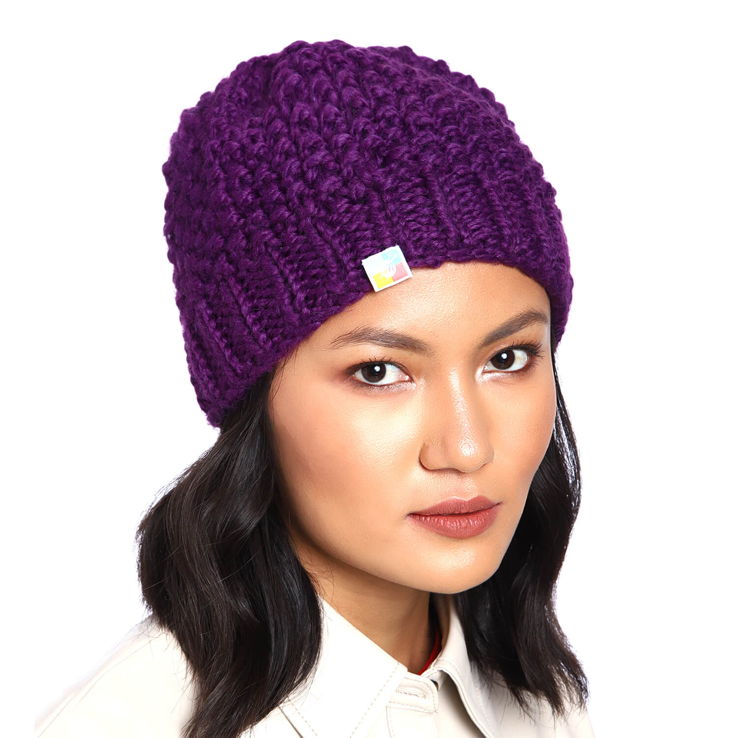 Purple Self-Design Beanie - 2672