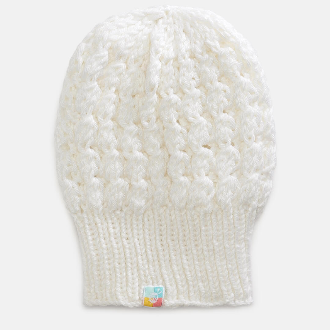 White Self-Design Beanie - 268