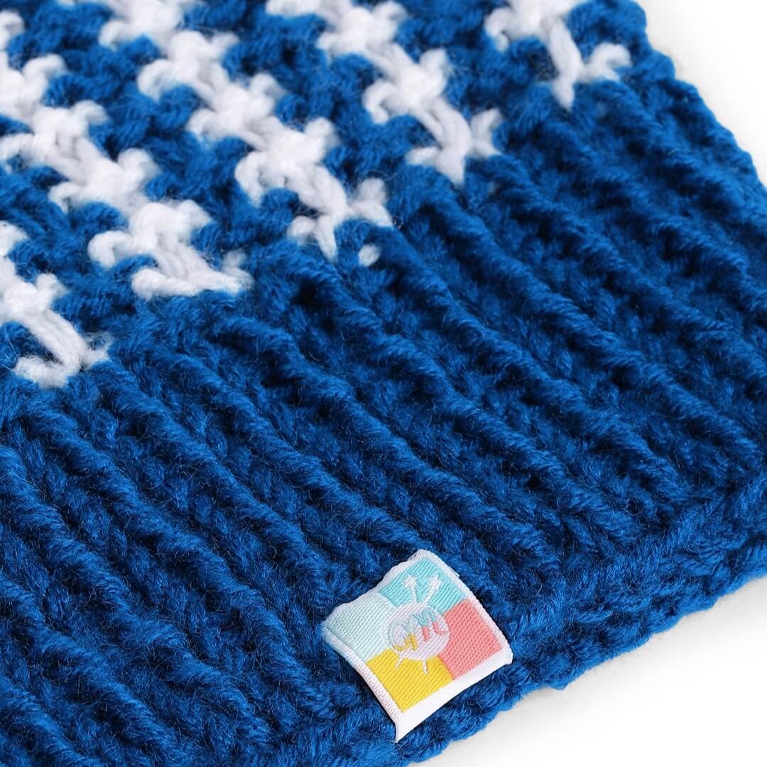 Blue White Self-Design Beanie - 2768