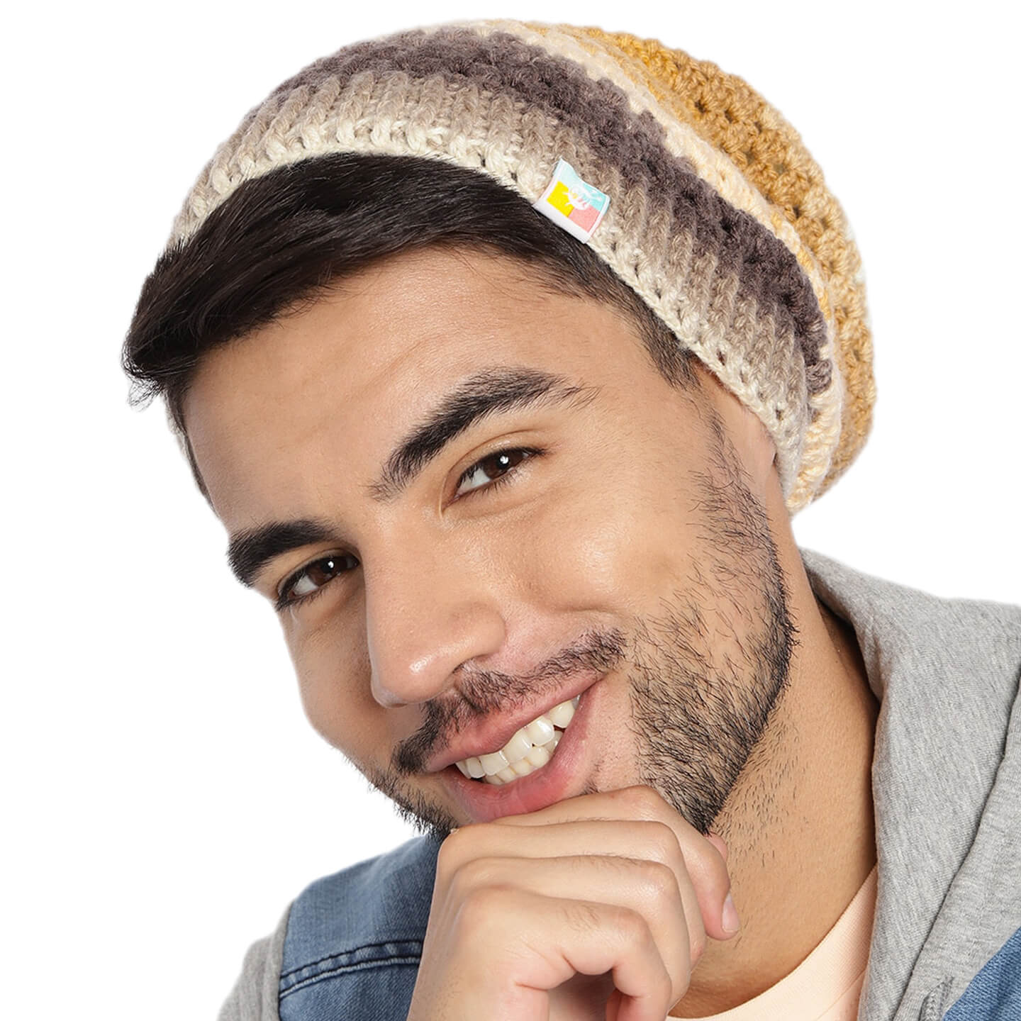Brown Self-Design Beanie - 2791