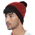 Brown and Red Beanie with Pompom - 2880