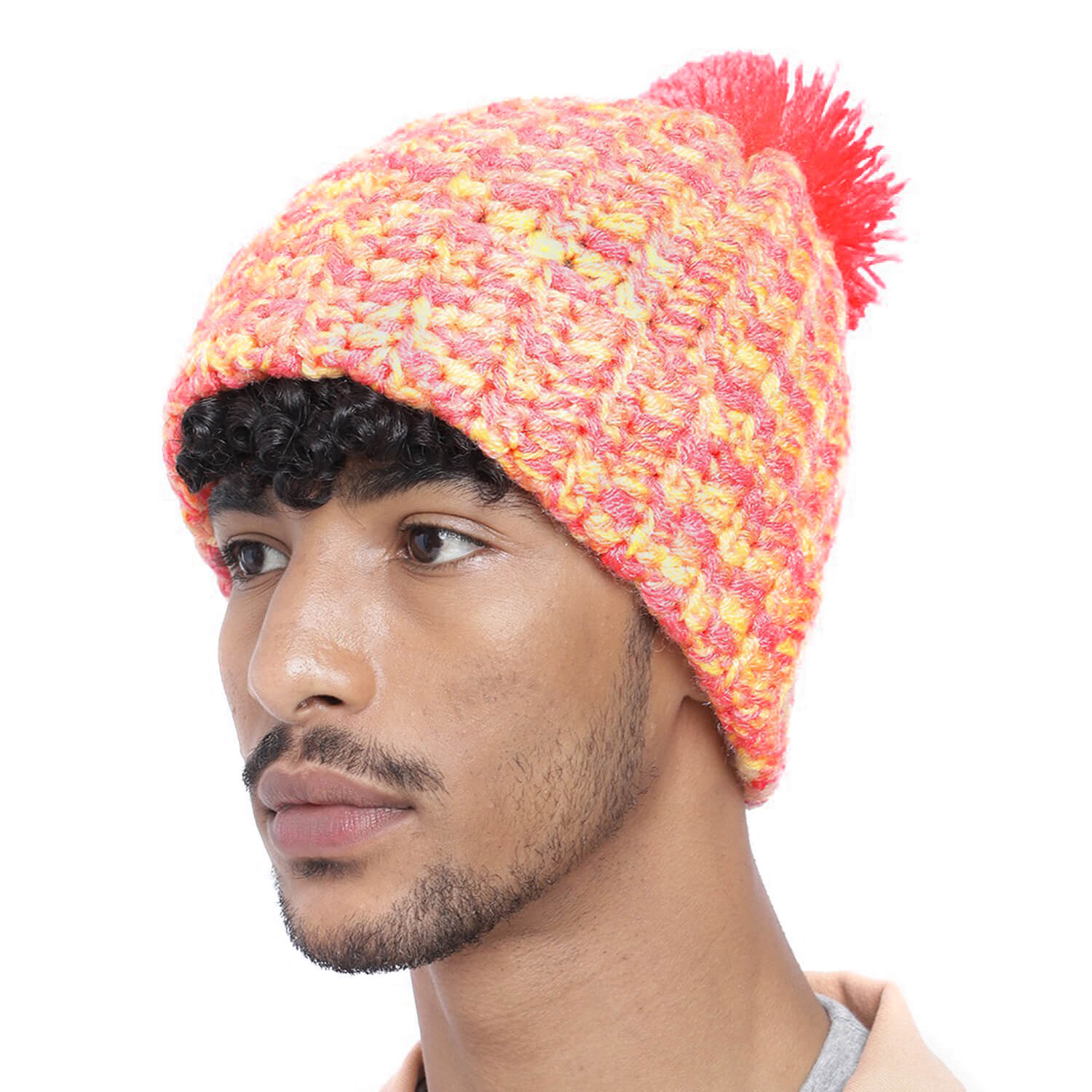 Multi-Color Fold Cap with Pompom - 2892