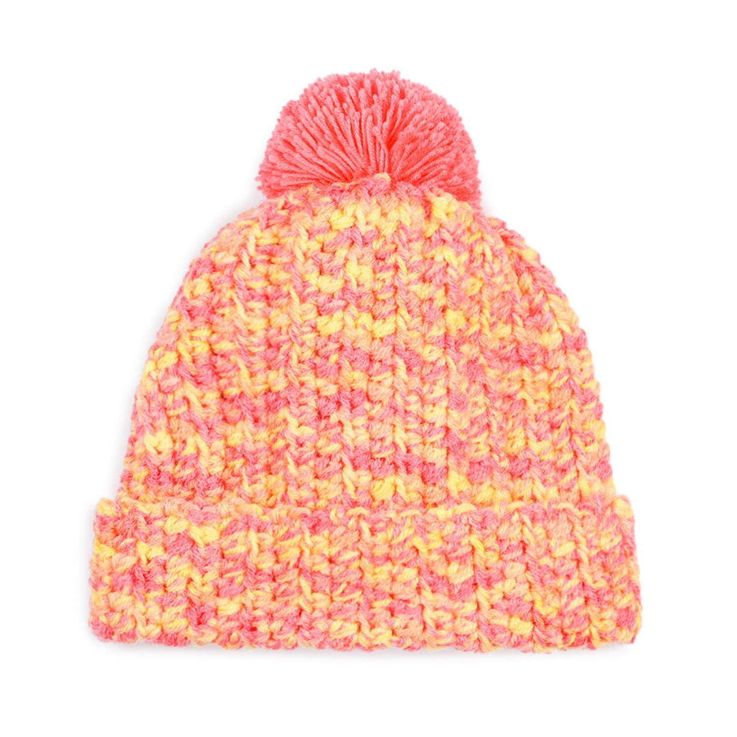 Multi-Color Fold Cap with Pompom - 2892