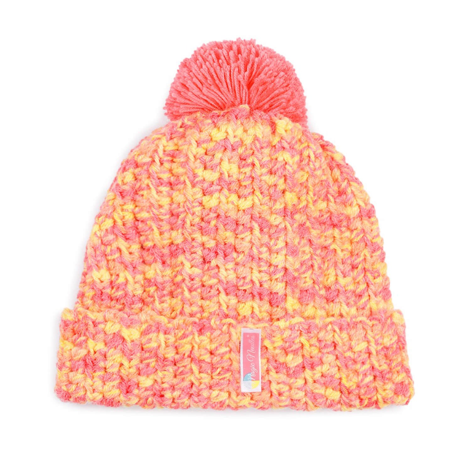Multi-Color Fold Cap with Pompom - 2892