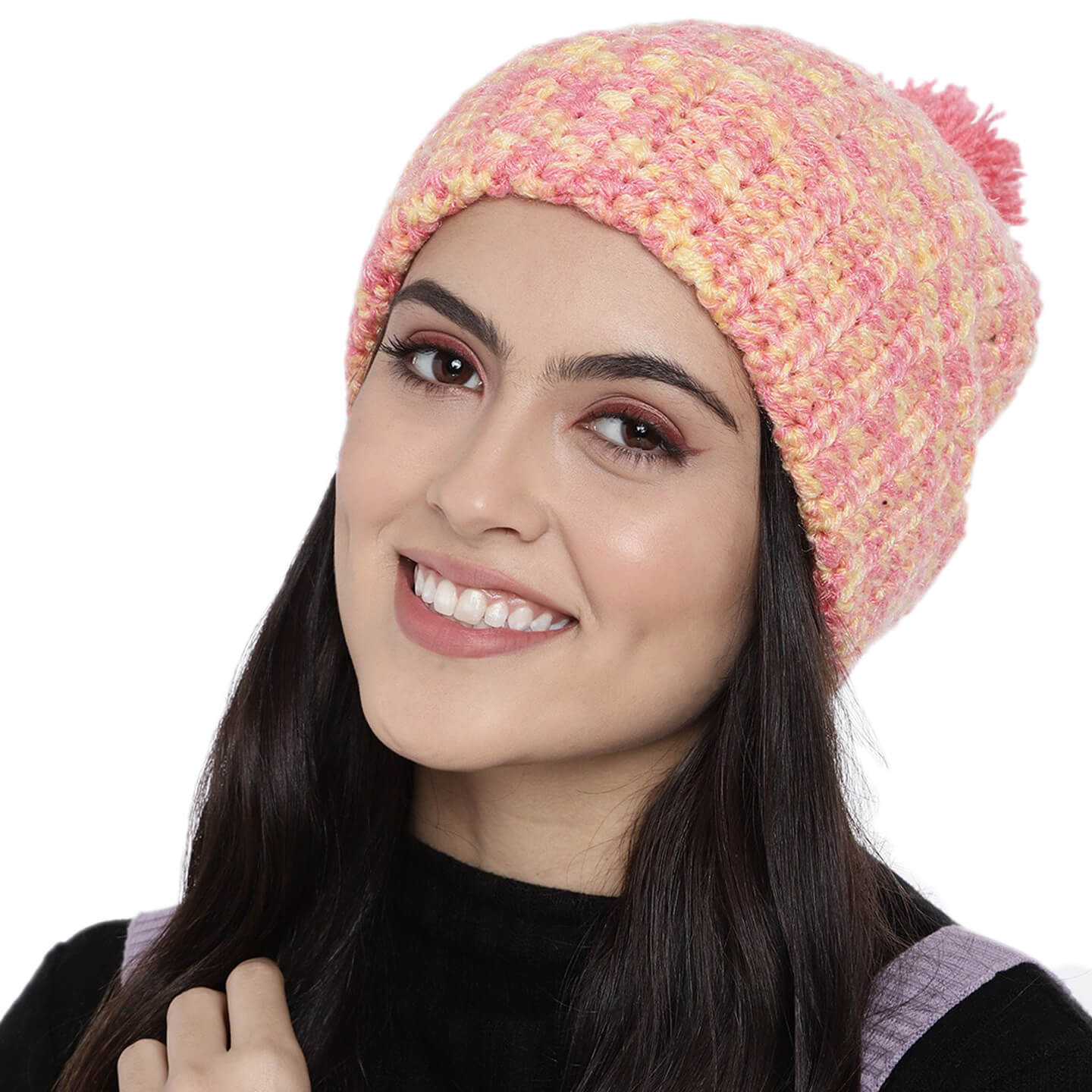 Multi-Color Fold Cap with Pompom - 2892