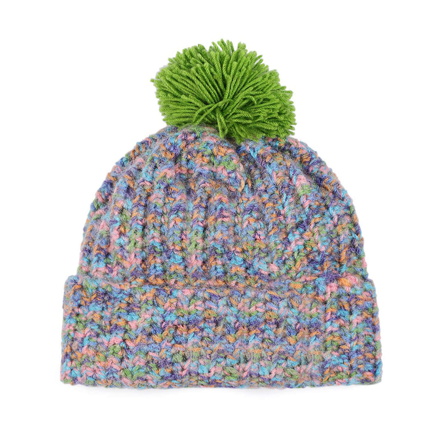 Multi-Color Fold Cap with Pompom - 2893