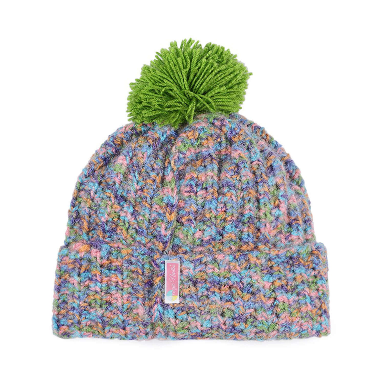 Multi-Color Fold Cap with Pompom - 2893