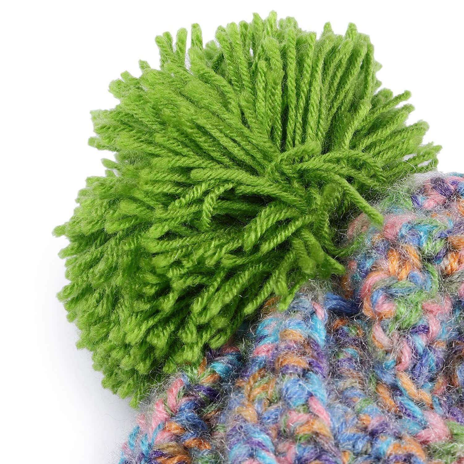 Multi-Color Fold Cap with Pompom - 2893