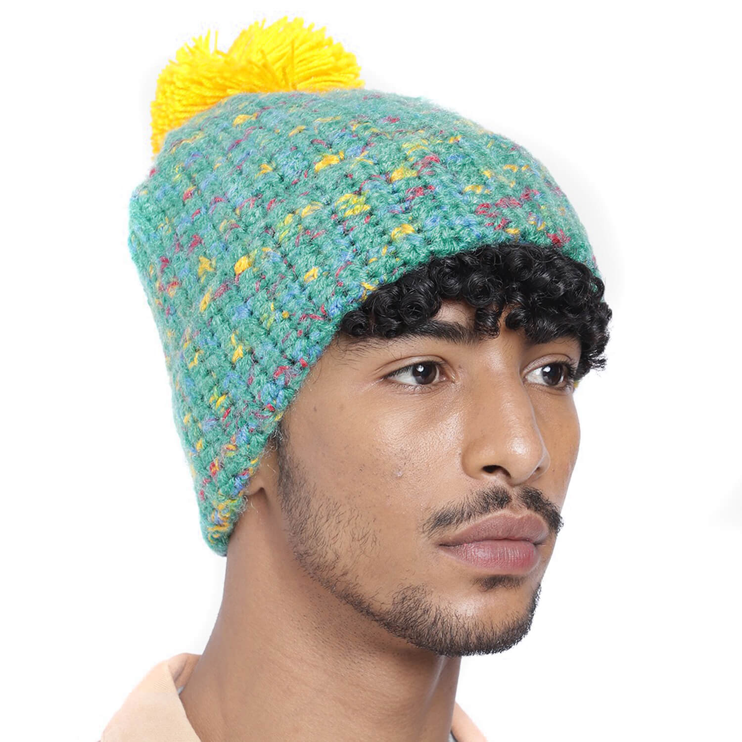 Multi-Color Fold Cap with Pompom - 2894