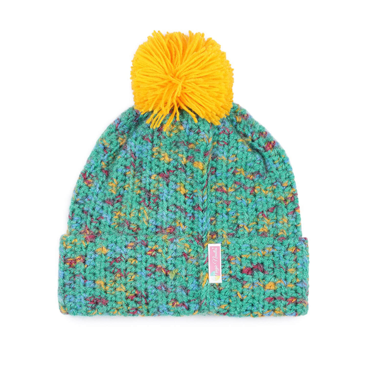 Multi-Color Fold Cap with Pompom - 2894