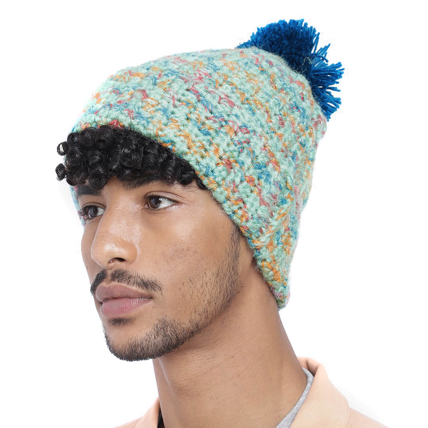 Multi-Color Fold Cap with Pompom - 2897