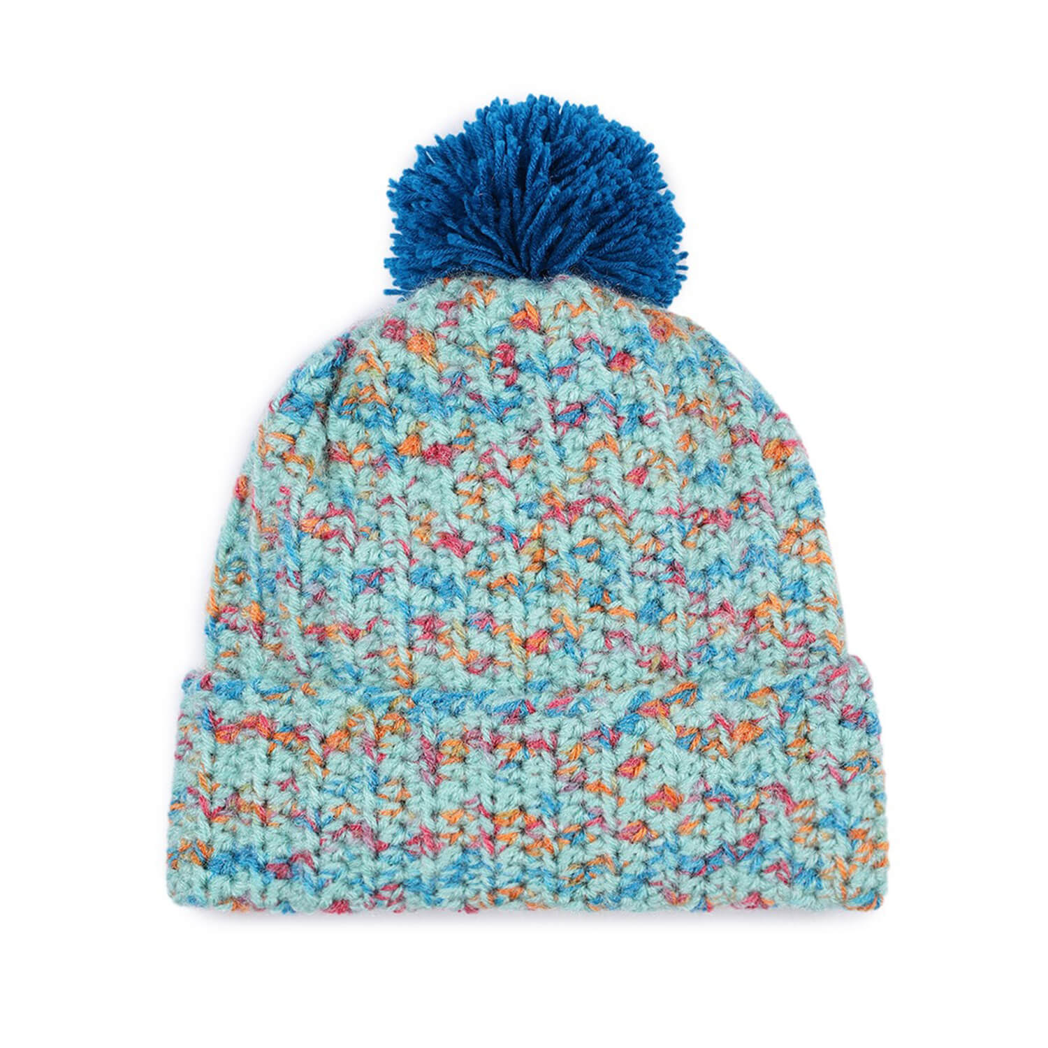 Multi-Color Fold Cap with Pompom - 2897