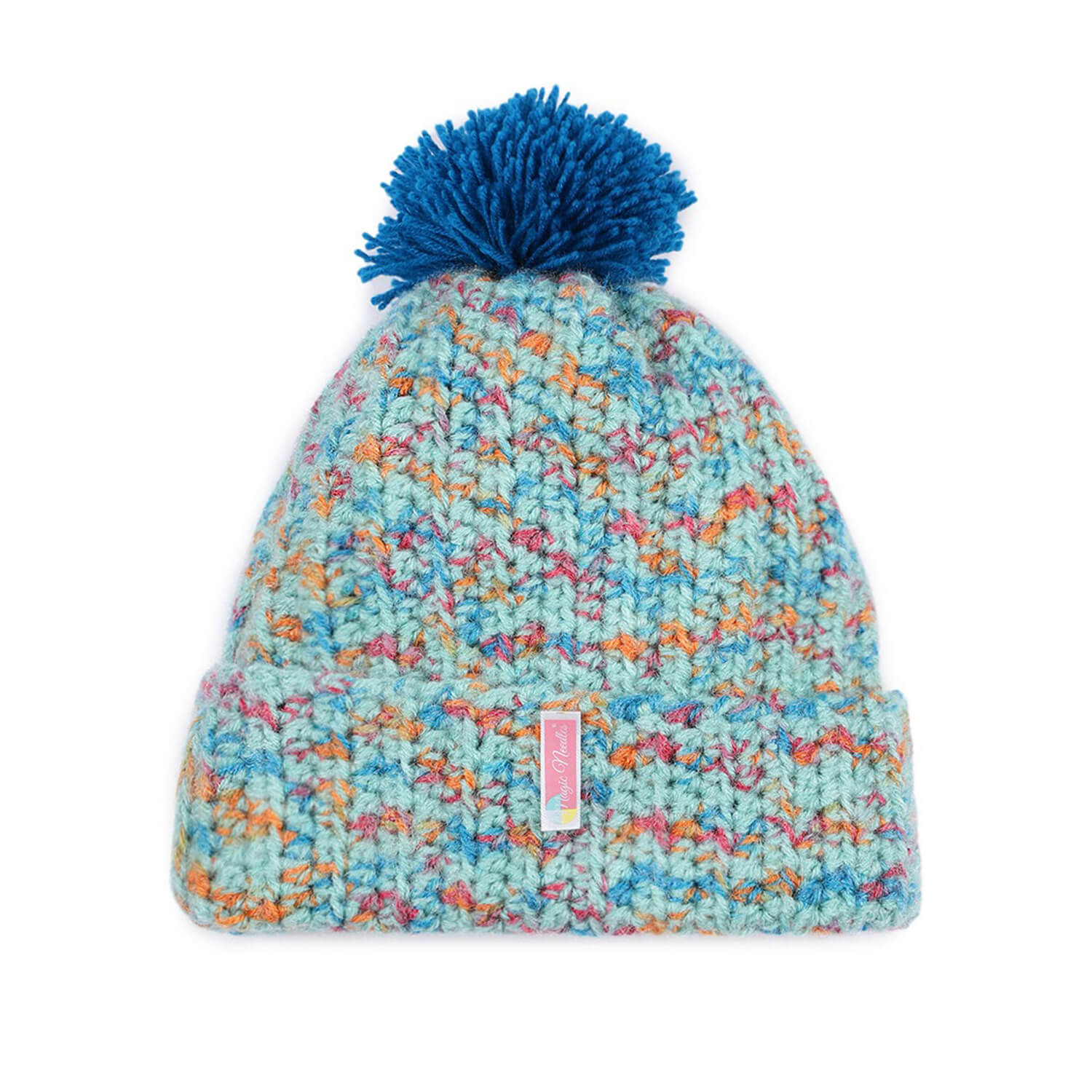 Multi-Color Fold Cap with Pompom - 2897