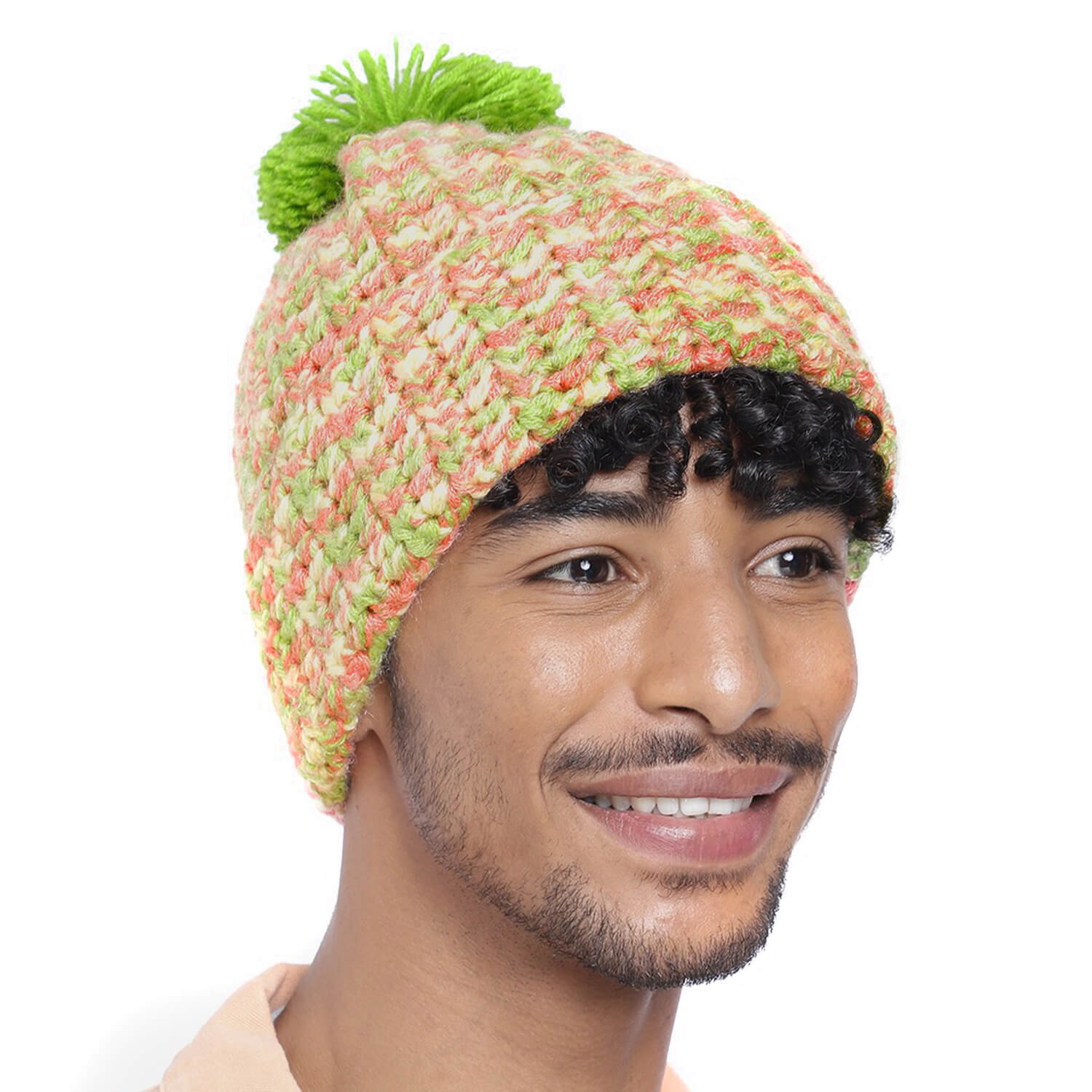 Multi-Color Fold Cap with Pompom - 2898