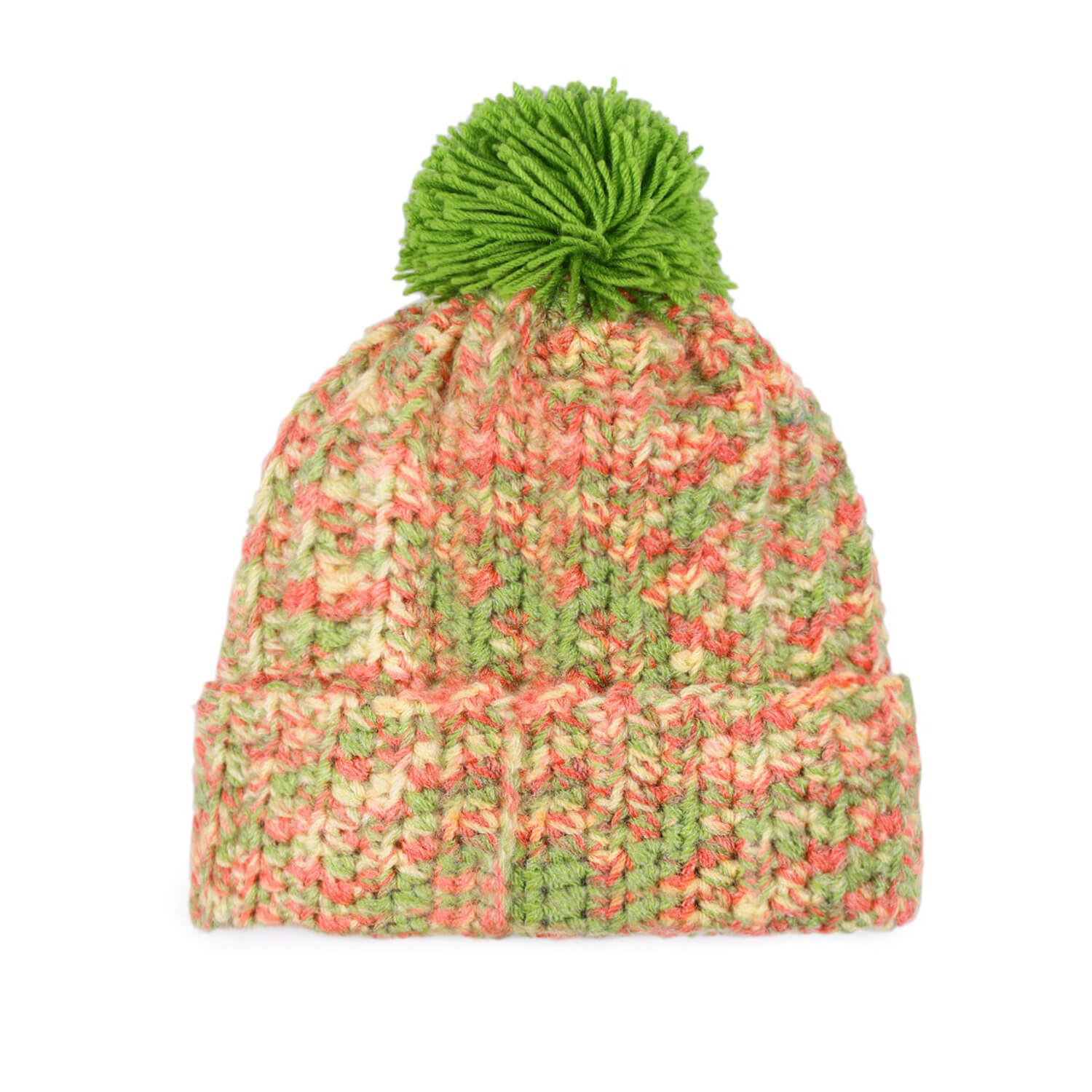 Multi-Color Fold Cap with Pompom - 2898