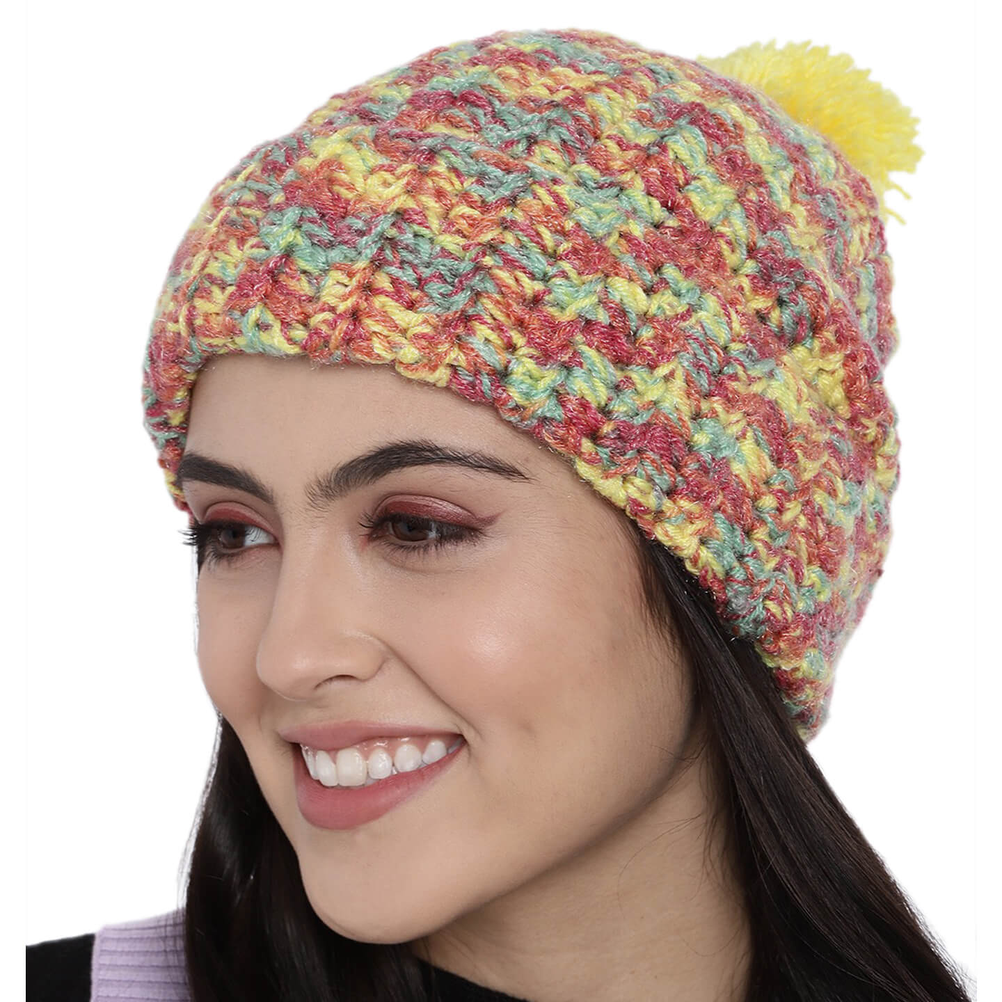 Multi-Color Fold Cap with Pompom - 2899