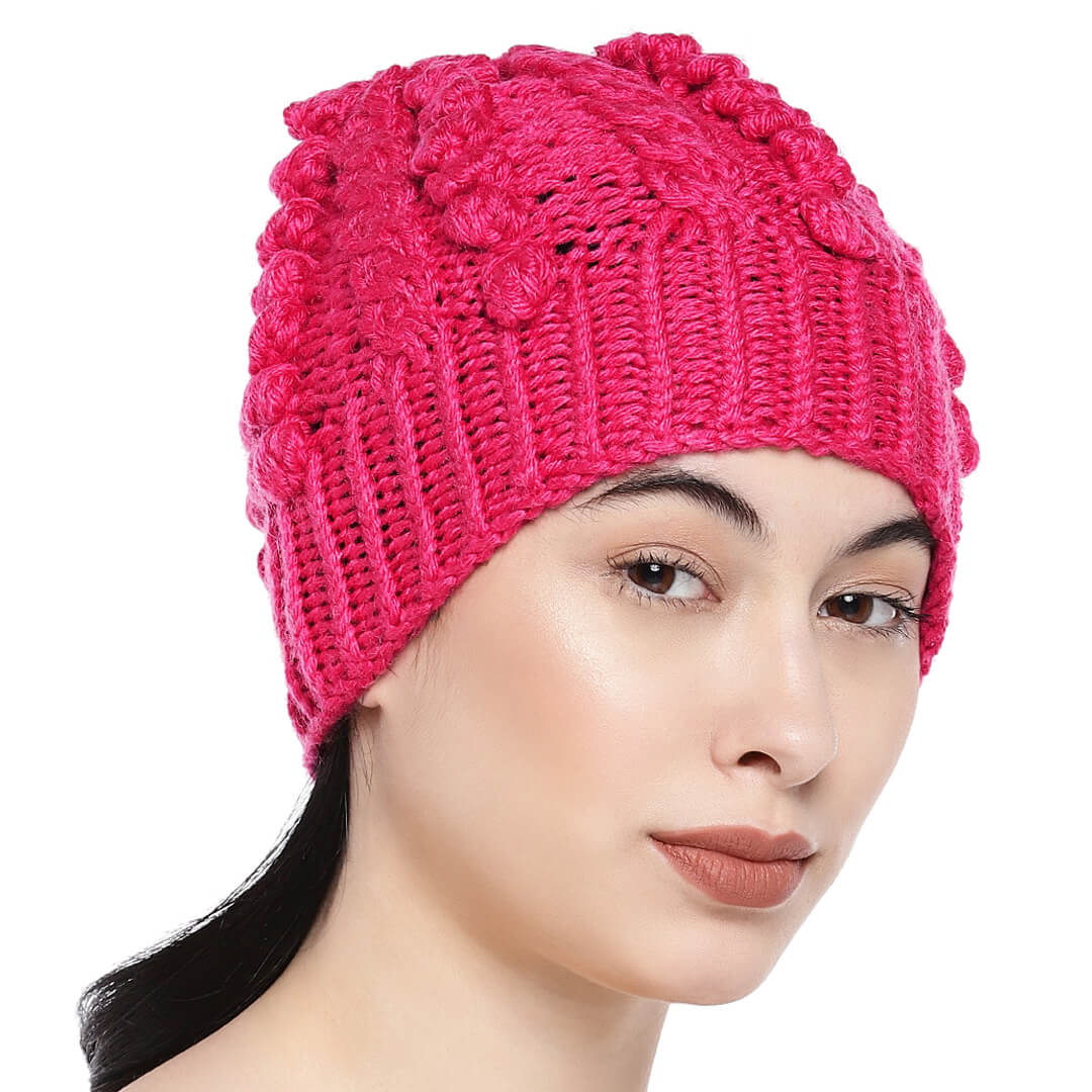 Fuchsia Pink Self-Design Beanie - 845