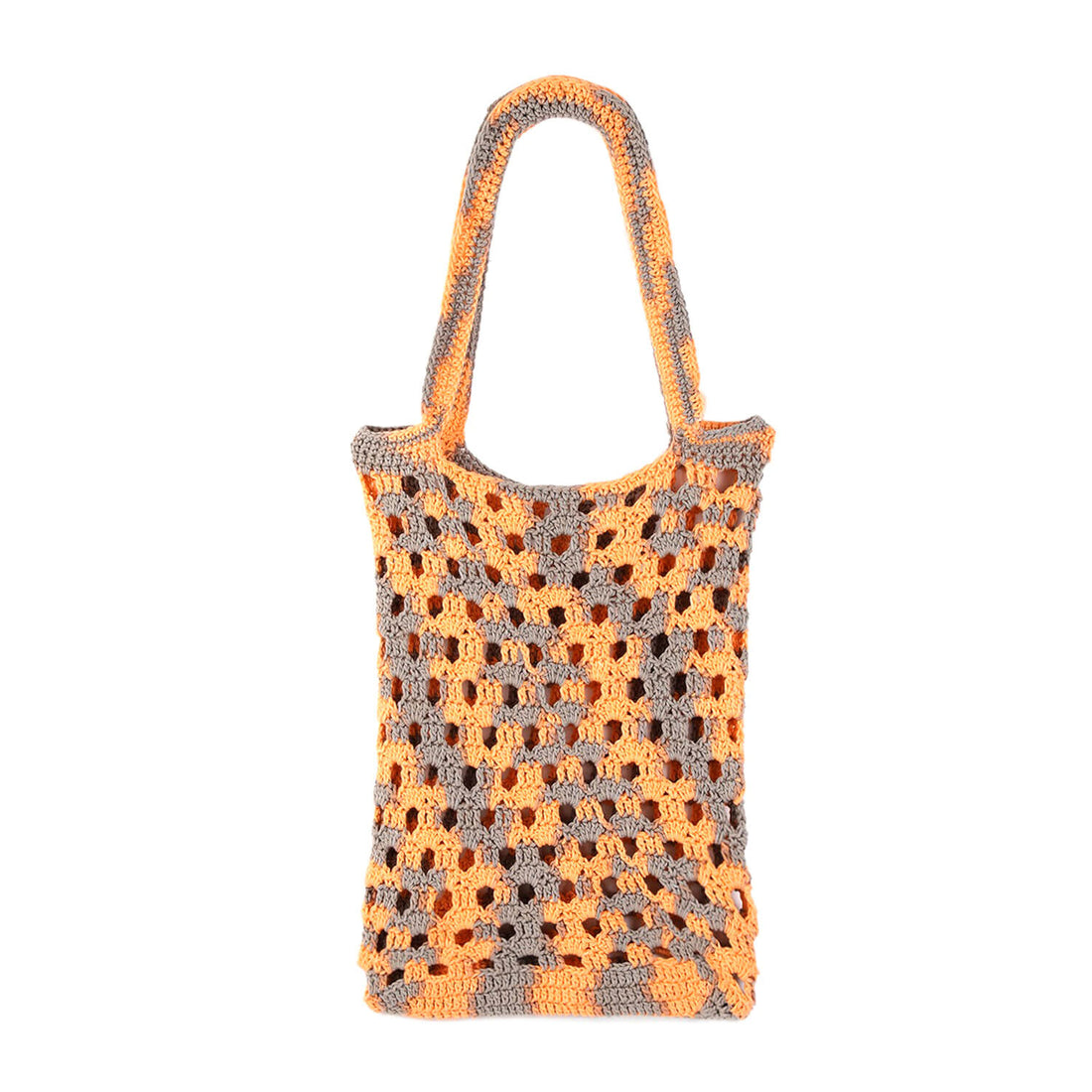 Handmade Crochet Market Bag - Peach, Grey 2643