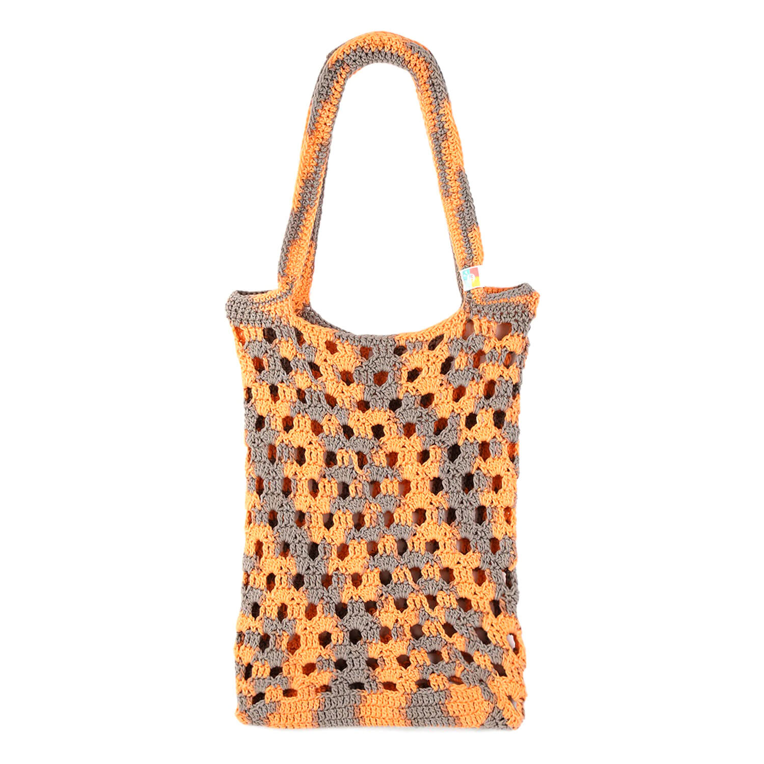 Handmade Crochet Market Bag - Peach, Grey 2643