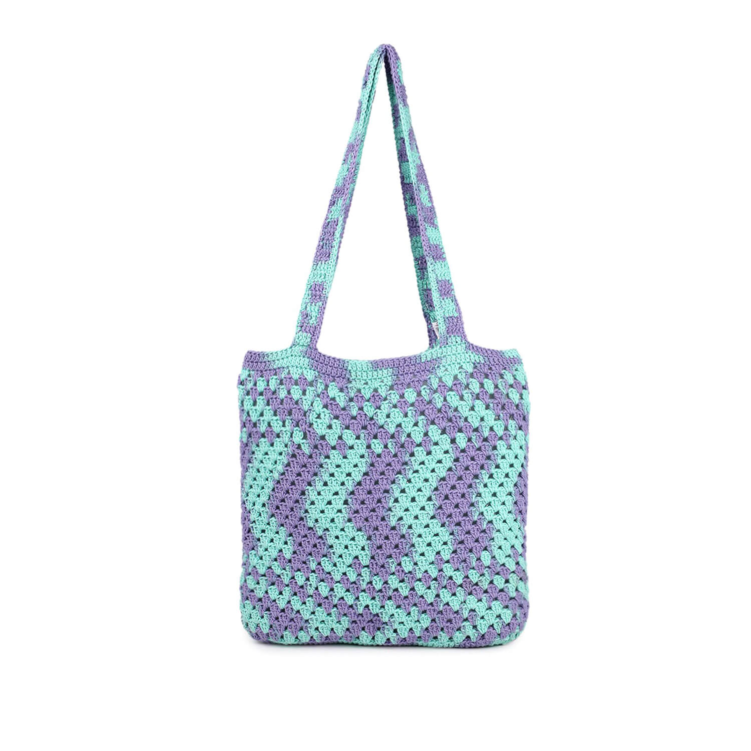 Handmade Crochet Market Bag - Green, Purple 2644