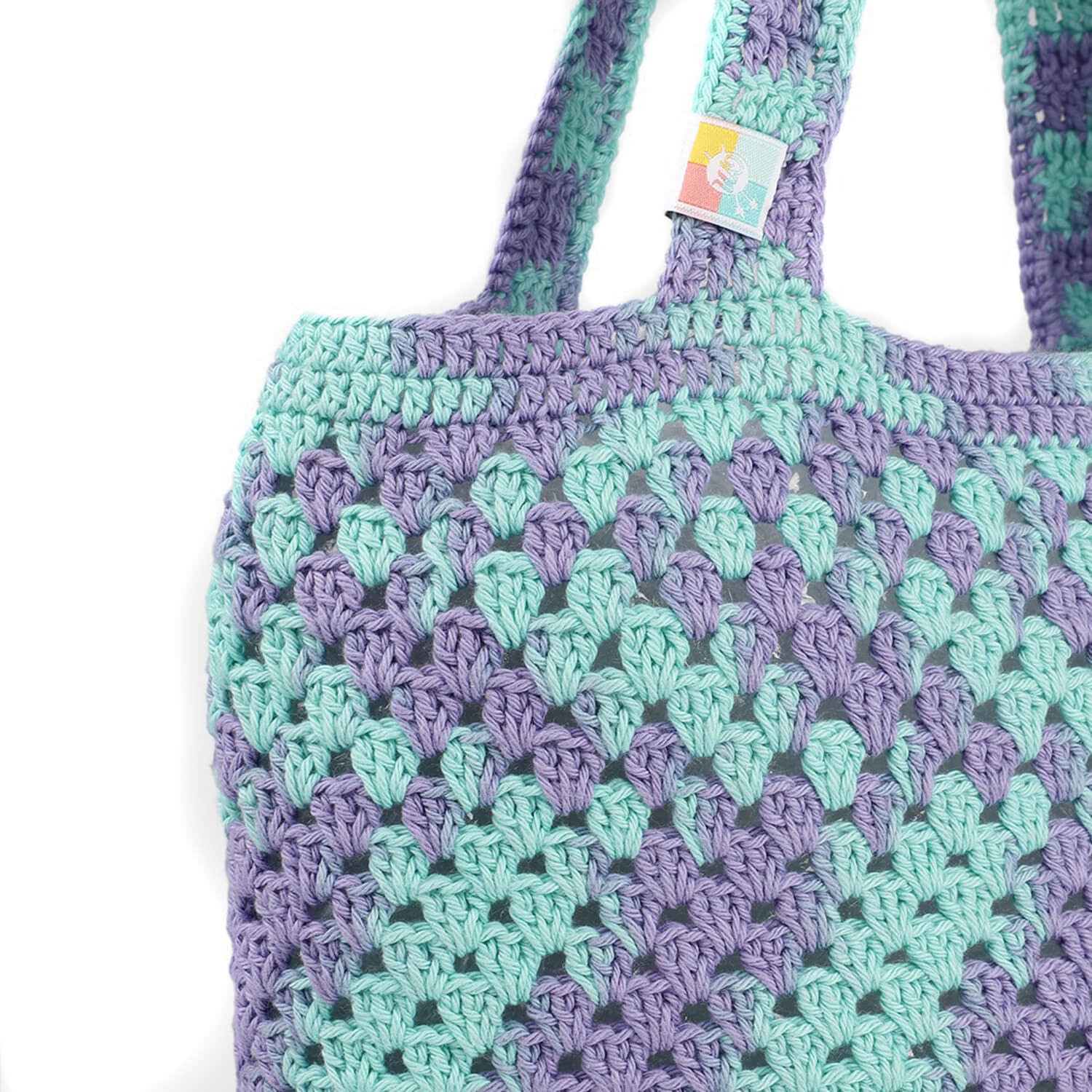 Handmade Crochet Market Bag - Green, Purple 2644