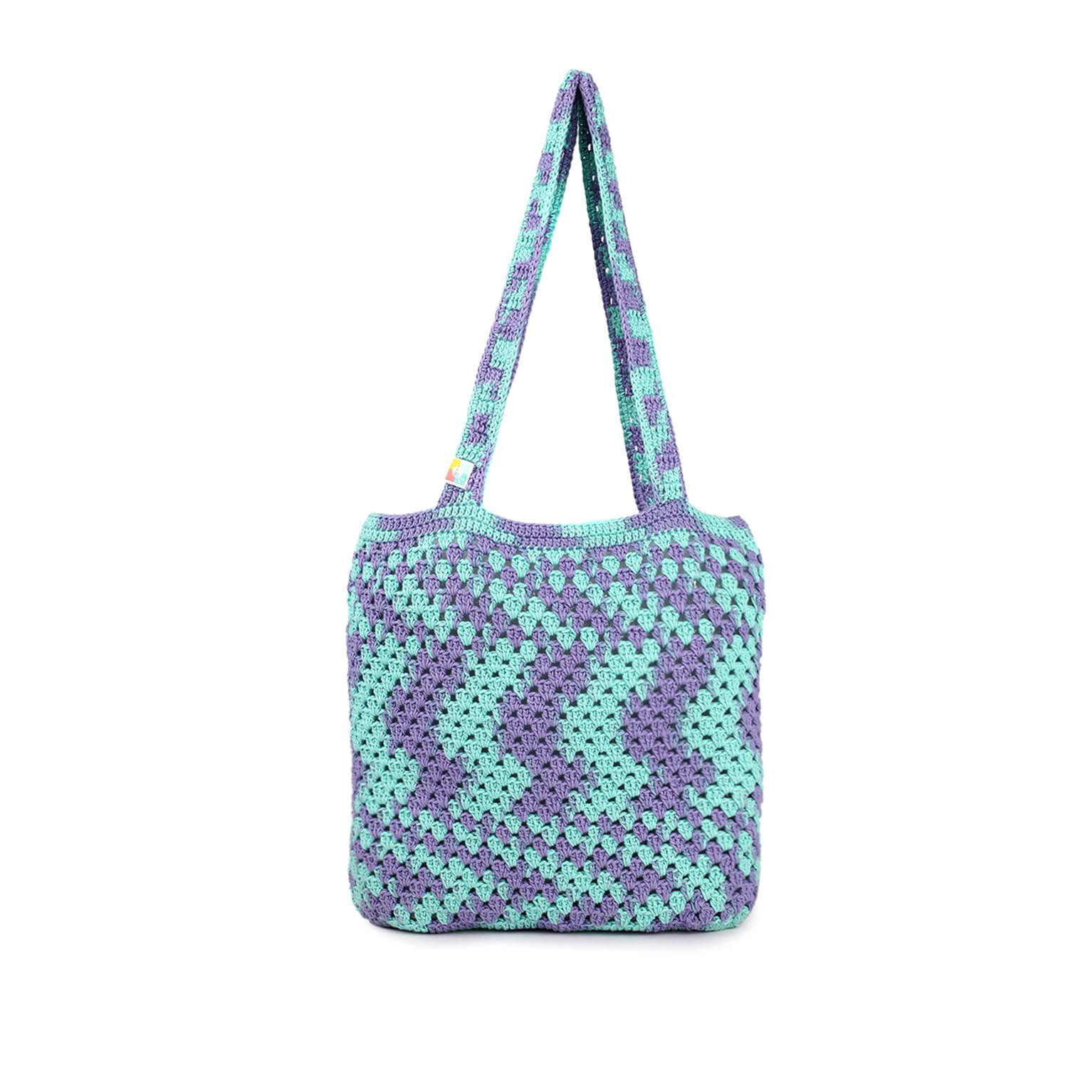 Handmade Crochet Market Bag - Green, Purple 2644