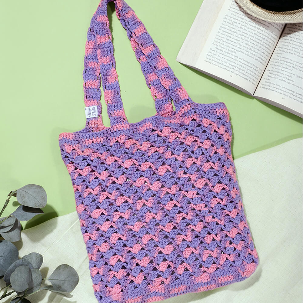 Handmade Crochet Market Bag - Purple, Pink 2645