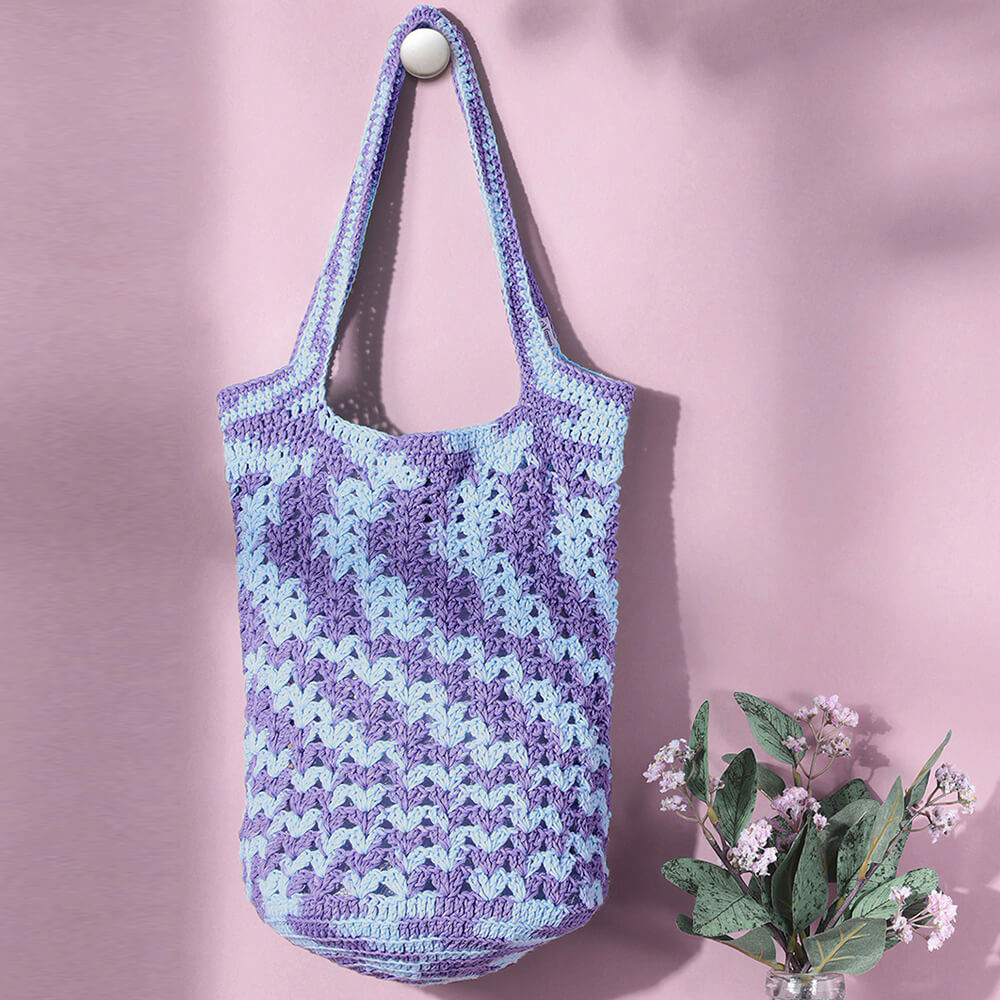 Handmade Crochet Market Bag - Blue, Purple 2646
