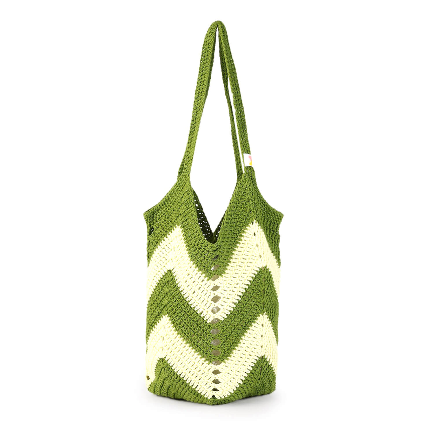 Handmade Crochet Market Bag - Olive Green, Yellow 2651