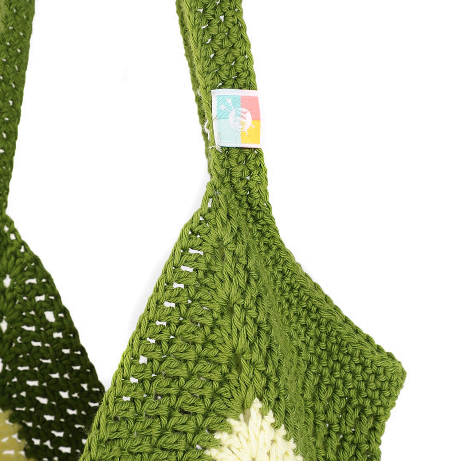 Handmade Crochet Market Bag - Olive Green, Yellow 2651