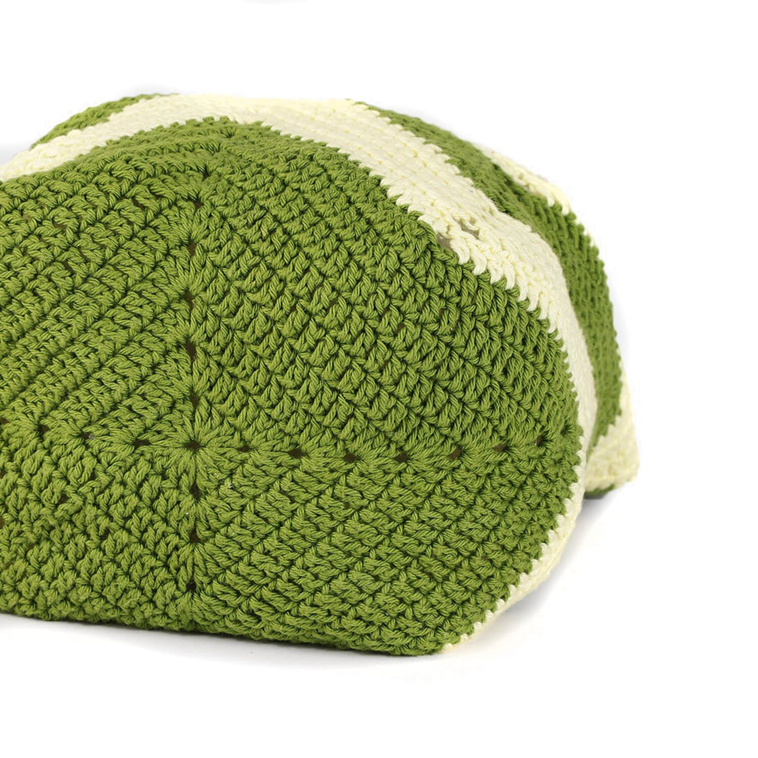 Handmade Crochet Market Bag - Olive Green, Yellow 2651